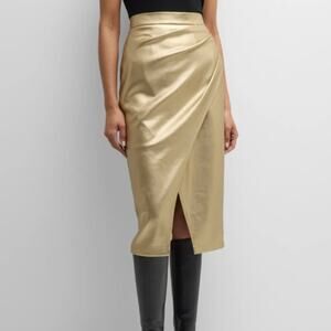 NWT Elie Tahari The Mika Pleated Gold Metallic Pencil Skirt